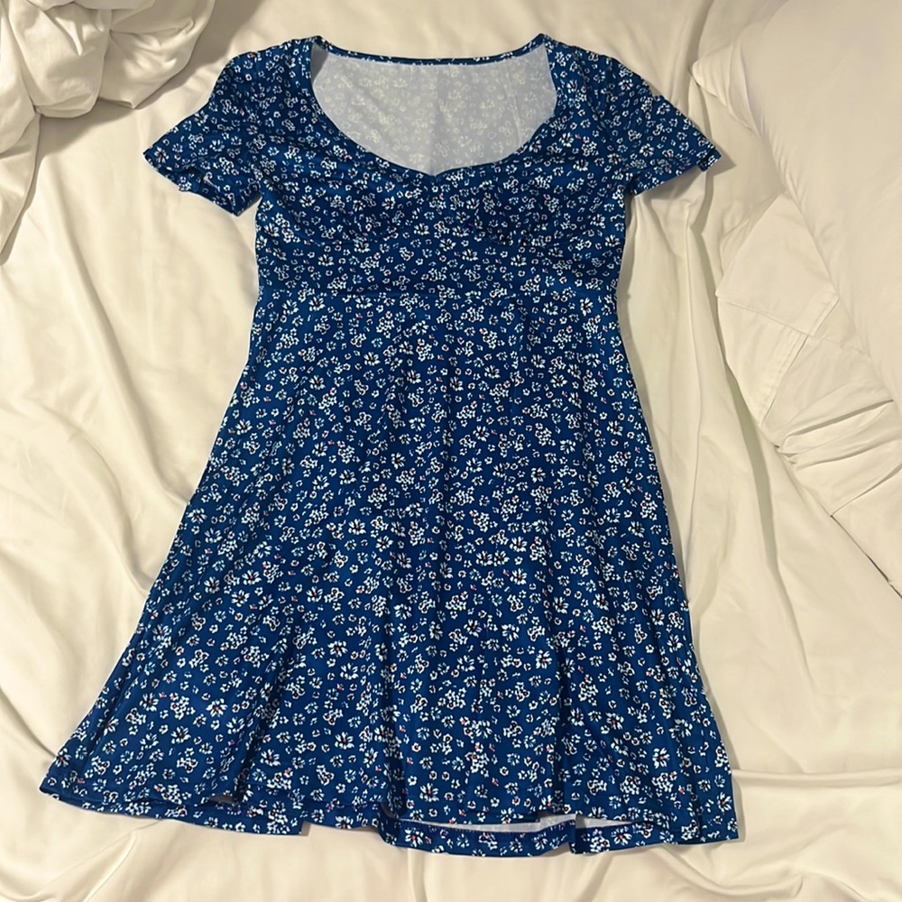 Blue Floral Mini Dress Stretchy Small Like New